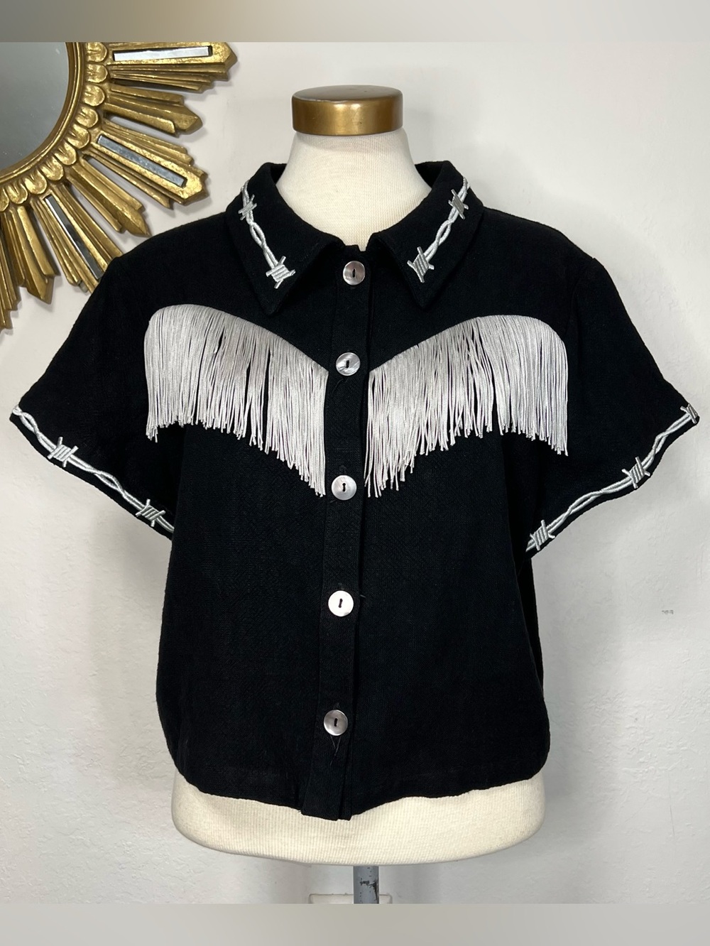 Soft Linen Pammy Fringe Blouse Black